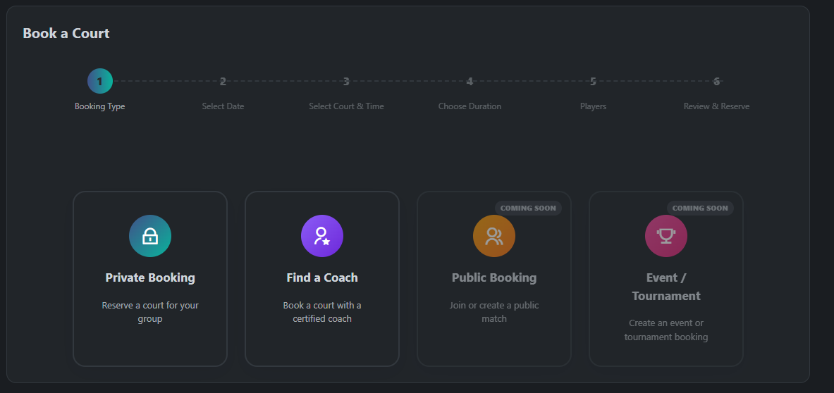 Courta admin court booking wizard